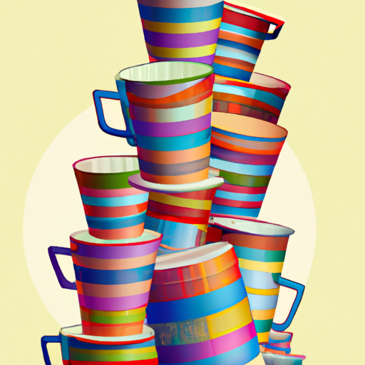 איור צבעוני של ערימת כוסות מודפסות